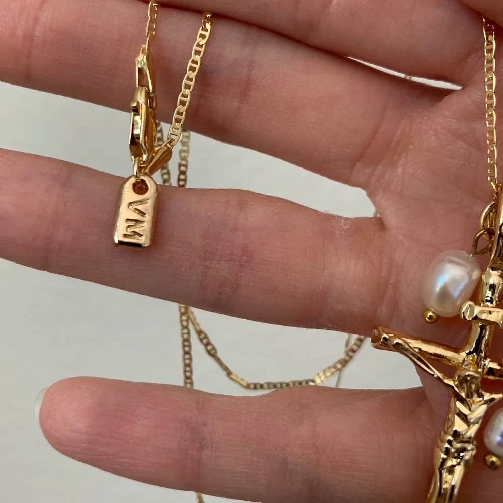 New Vanessa Mooney charm necklace pearl cross charm jewelry necklace statement - Picture 3 of 6